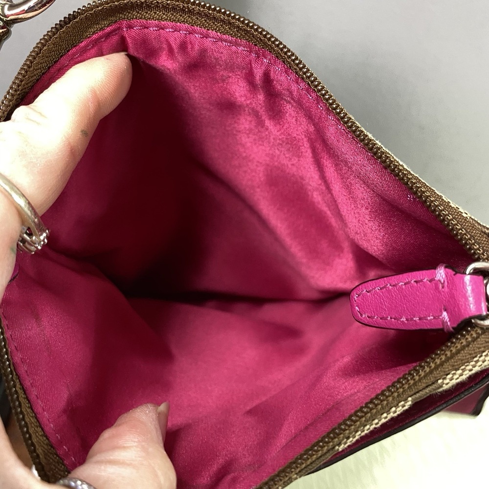 Coach Signature Women's Stripe Shoulder Bag Crossbody Brown&Hot Pink 8.5x7.5" - Picture 7 of 11
